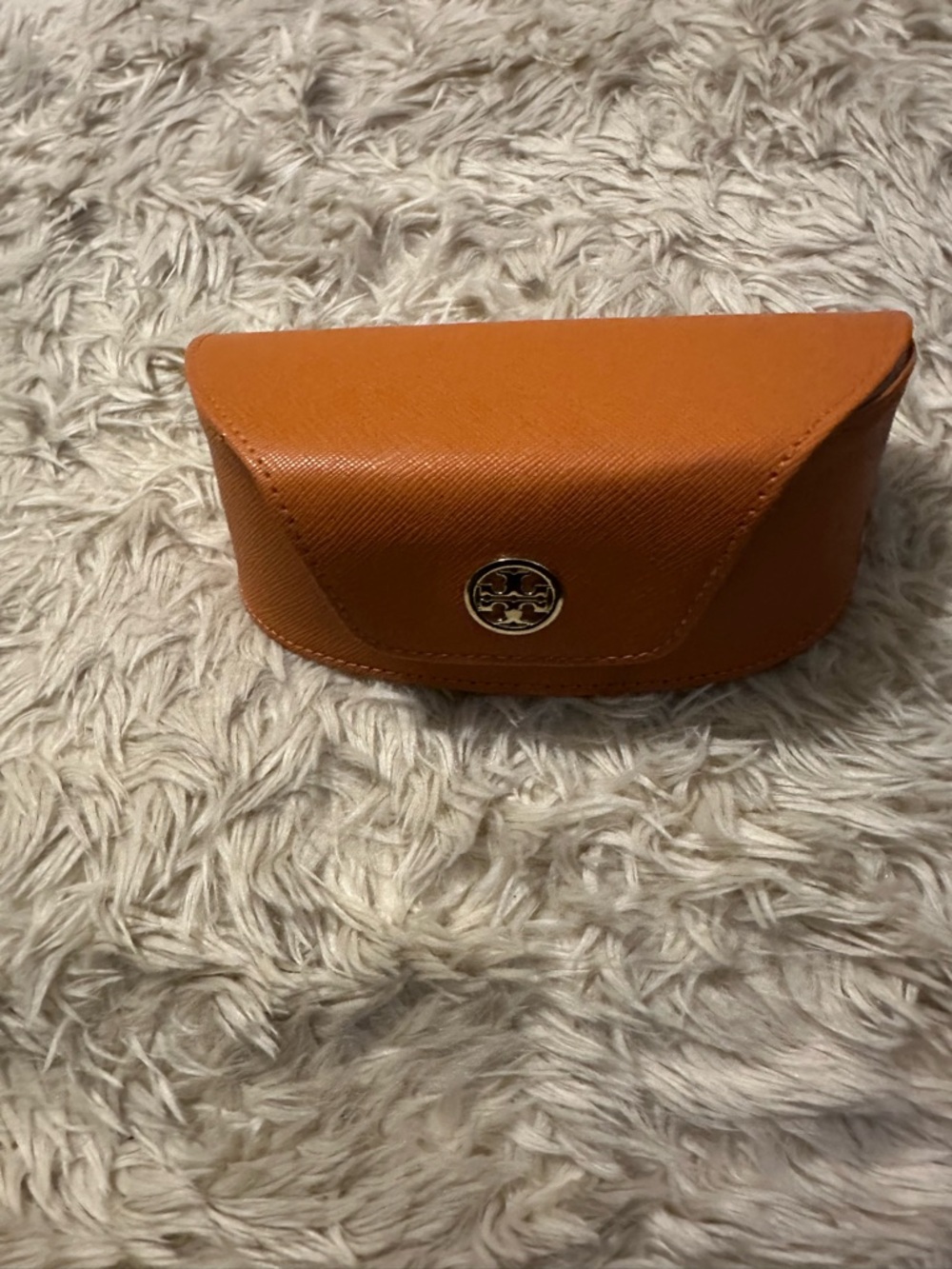 Tory Burch Orange Leather Sunglasses Case with Logo Medallion